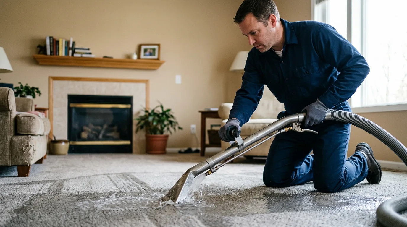 Water damage restoration technician working near Mcconnell, IL